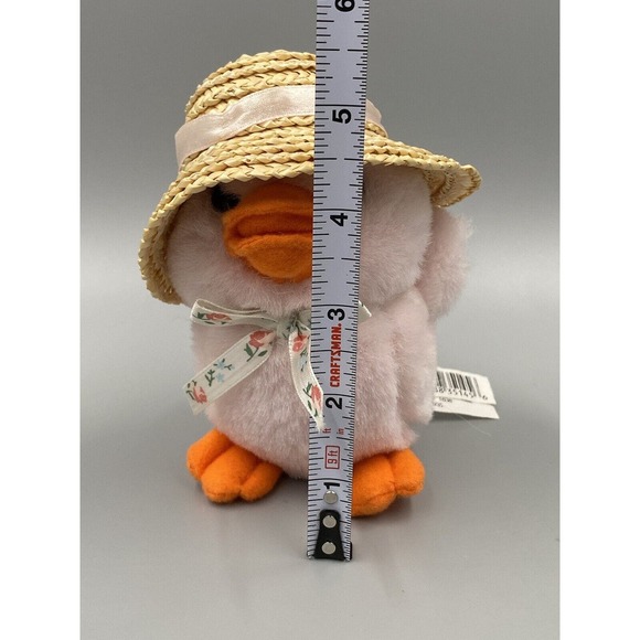 Walmart 5” Spring Pink Duck Baby Chick Duckling w/ Straw Hat and Bow Plush - Picture 2 of 7